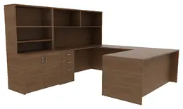 Office Desk with Hutch and Shelves - Amber