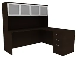 L Shaped Office Desk with Hutch - Amber