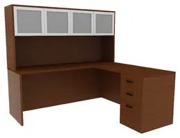 L Shaped Office Desk with Hutch - Amber