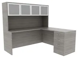 L Shaped Office Desk with Hutch - Amber