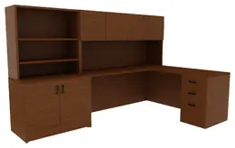 L Shaped Desk with Drawers and Shelves - Amber