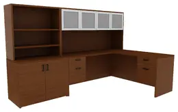 L Shaped Desk with Shelves - Amber