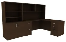 L Shape Desk with Drawers - Amber