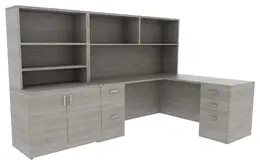 L Shape Desk with Drawers - Amber