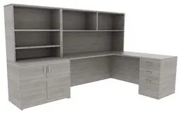 L Desk with Shelves - Amber