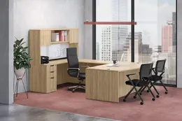 Bow Front U Shaped Desk with Hutch - PL Laminate