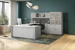 Bow Front U Shape Desk with Storage - PL Laminate