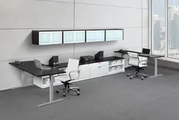 2 Person Sit Stand L Shaped Desks with Overhead Storage