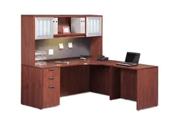 L Shaped Desk with Hutch and Drawers - PL Laminate