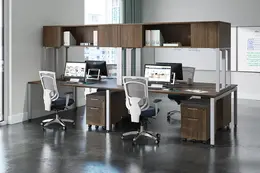 4 Person Desk with Hutch and Drawers - Elements