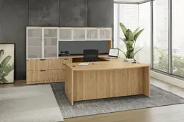 Bow Front U Shape Desk with Storage - PL Laminate