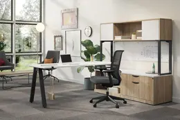 Modern L Shaped Desk with Hutch - Elements