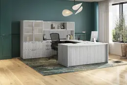 Bow Front U Shape Desk with Storage - PL Laminate