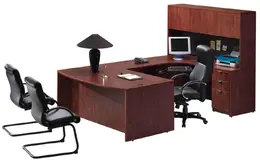 Bow Front U Shaped Desk with Hutch - PL Laminate