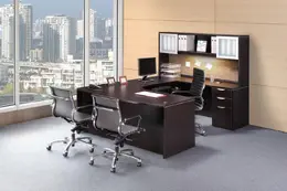 U Shape Desk with Open Glass Door Hutch - PL Laminate