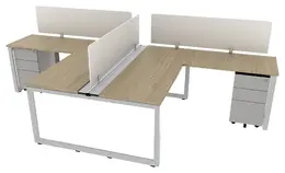 2 Person Workstation with Privacy Panels - Veloce