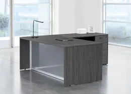 L Shaped Desk with Glass Modesty Panel - Napa