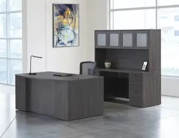 Bow Front Desk and Credenza with Hutch - Napa