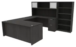 U Shaped Desk with Hutch and Bookcase - HL