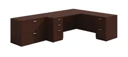 L Shaped Desk with Lateral File Cabinet - Amber