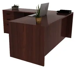 L Shaped Desk with Drawers - Commerce Laminate