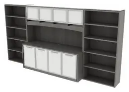 Credenza Wall Unit with Hutch and Bookcases - Potenza