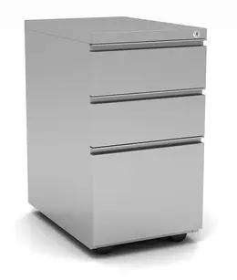 Silver Rolling 3 Drawer Metal Pedestal with Wheels