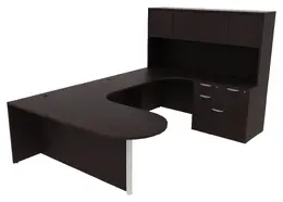 U Shaped Peninsula Desk with Hutch - PL Laminate