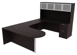 U Shaped Peninsula Desk with Hutch - PL Laminate