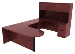 U Shaped Peninsula Desk with Hutch - PL Laminate