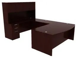 Bow Front U Shape Desk with Hutch - Commerce Laminate