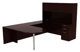 U Shape Peninsula Desk with Hutch - Commerce Laminate