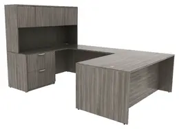 U Shaped Desk with Hutch - Commerce Laminate