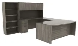 Bow Front U Shape Desk with Storage - Commerce Laminate