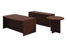 Bow Front Desk with Lateral Credenza and Table - Amber