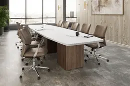 Boat Shaped Conference Table and Chairs Set - PL Laminate