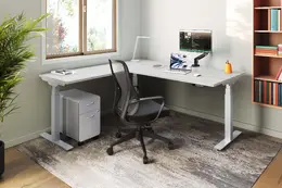 L Shaped Sit Stand Desk - PL Laminate