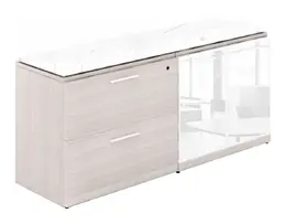 Combo Lateral File Storage Cabinet Credenza with Glass Top