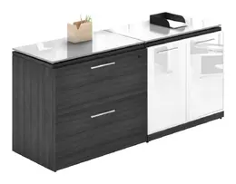 Combo Lateral File Storage Cabinet Credenza with Glass Top