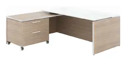 Executive L Shaped Desk with Drawers and Glass Desktop