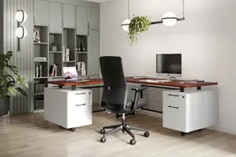 L Shaped Desk with Drawers - Riser
