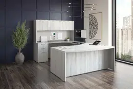 Bow Front U Shaped Desk with Hutch - PL Laminate
