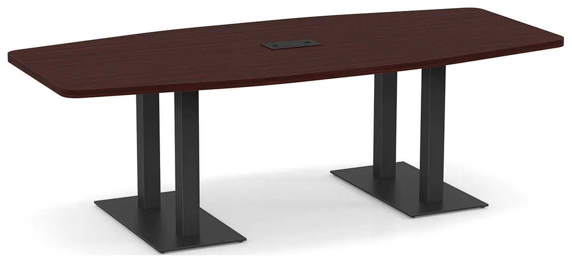 small boat shaped conference table with brushed metal base 12