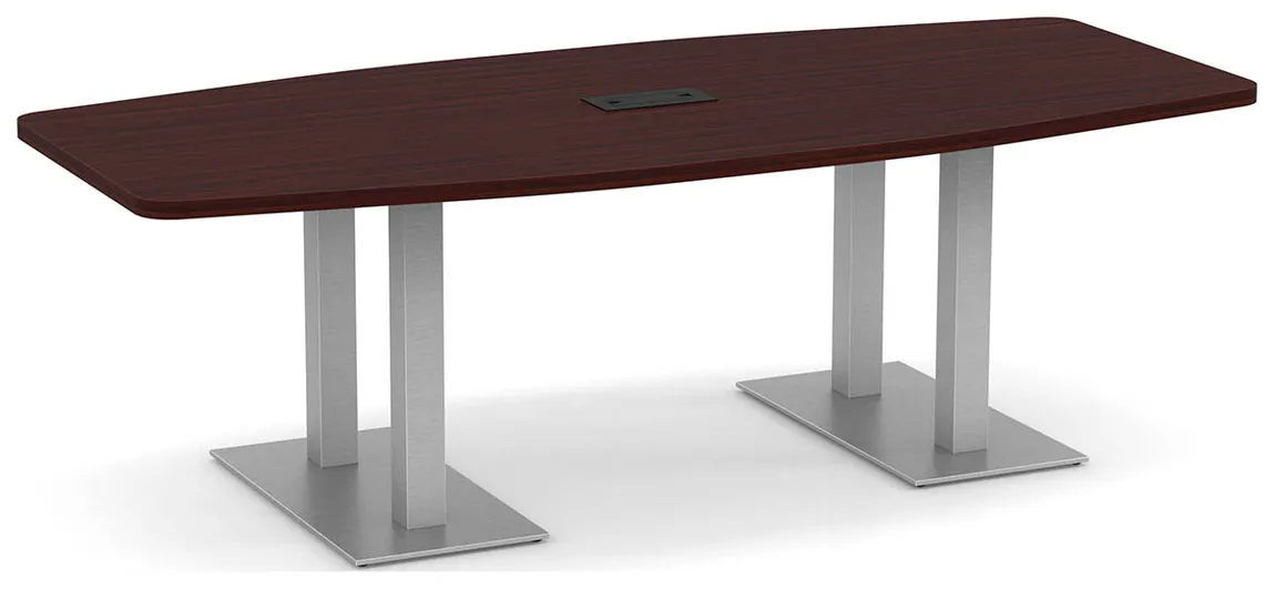 small boat shaped conference table with brushed metal base 12