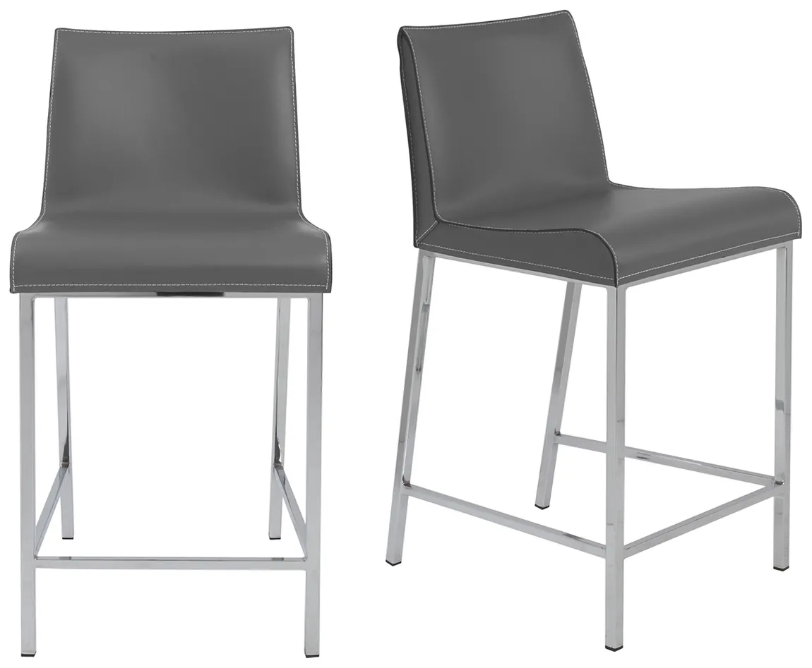 Contemporary Leather Counter Stool - Set of 2
