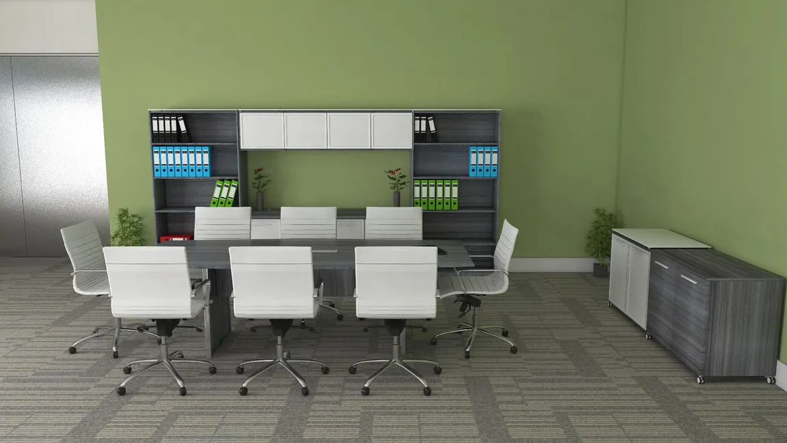 Boat Shaped Conference Table and Chairs Set