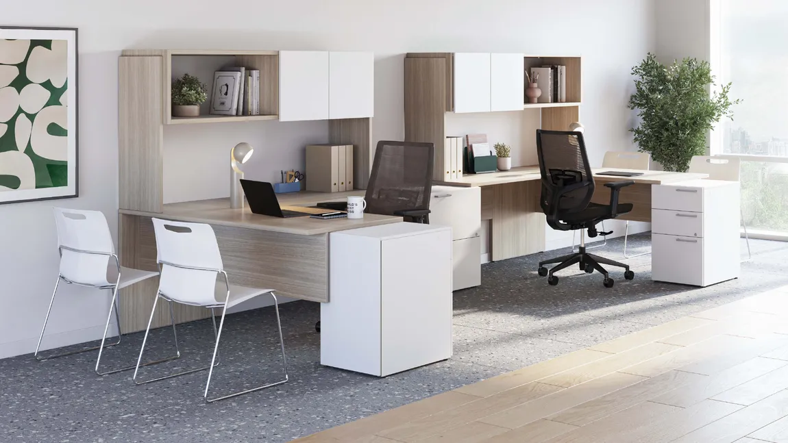 2 Person Desk with Hutch and Drawers