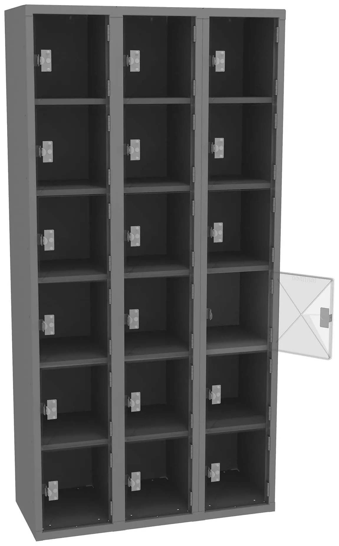 Eighteen Clear Storage Lockers