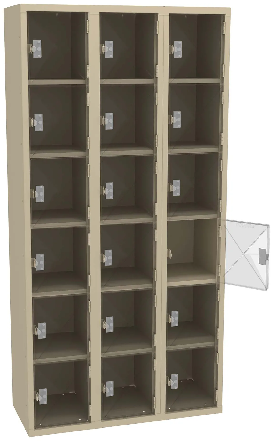 Eighteen Clear Storage Lockers