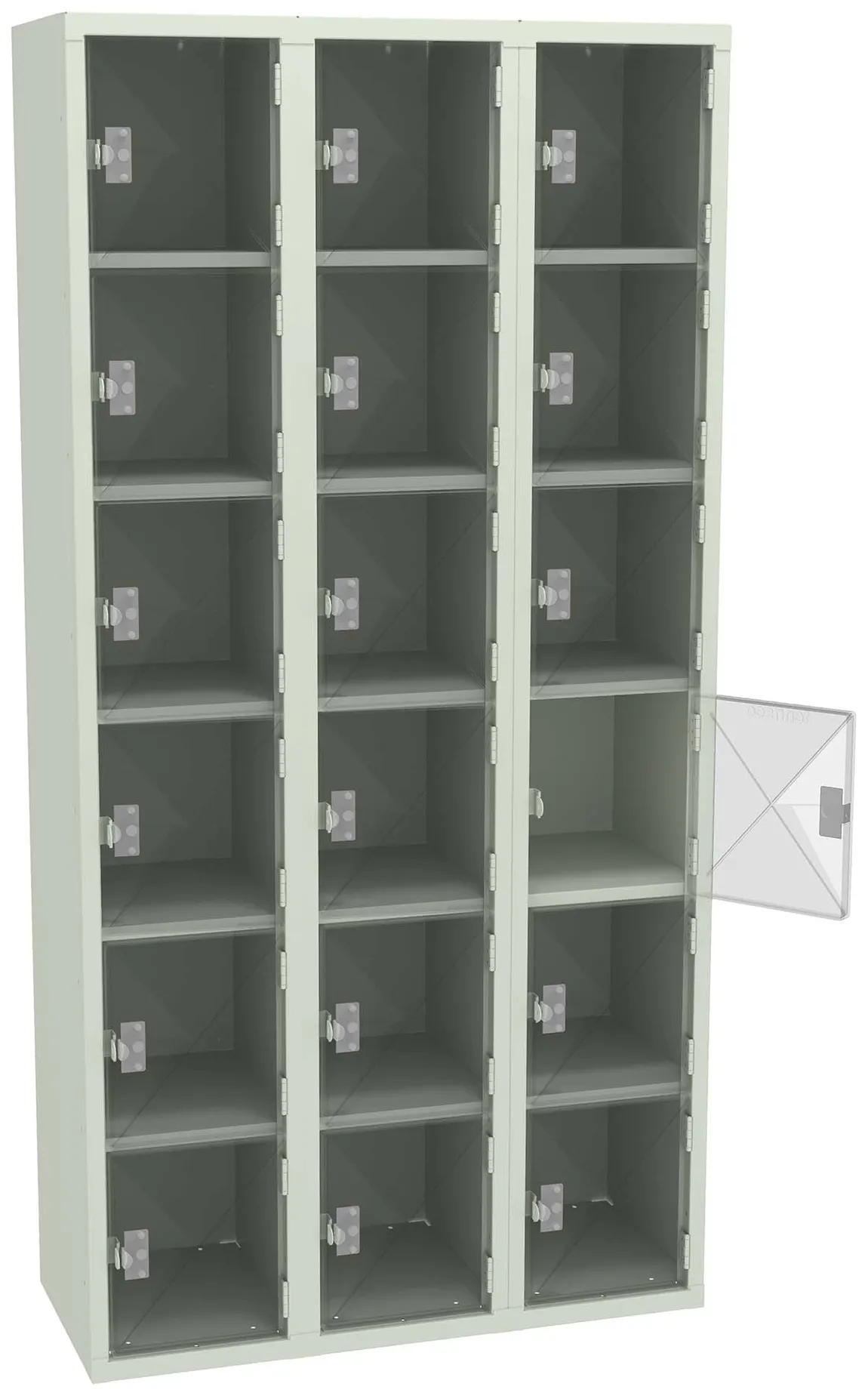 Eighteen Clear Storage Lockers